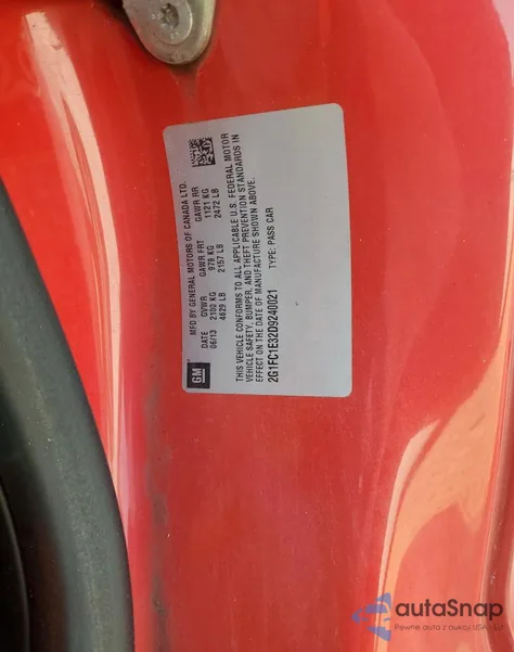 2013 Chevrolet Camaro Lt z USA, uszkodzony, nr VIN 2G1FC1E32D9240021